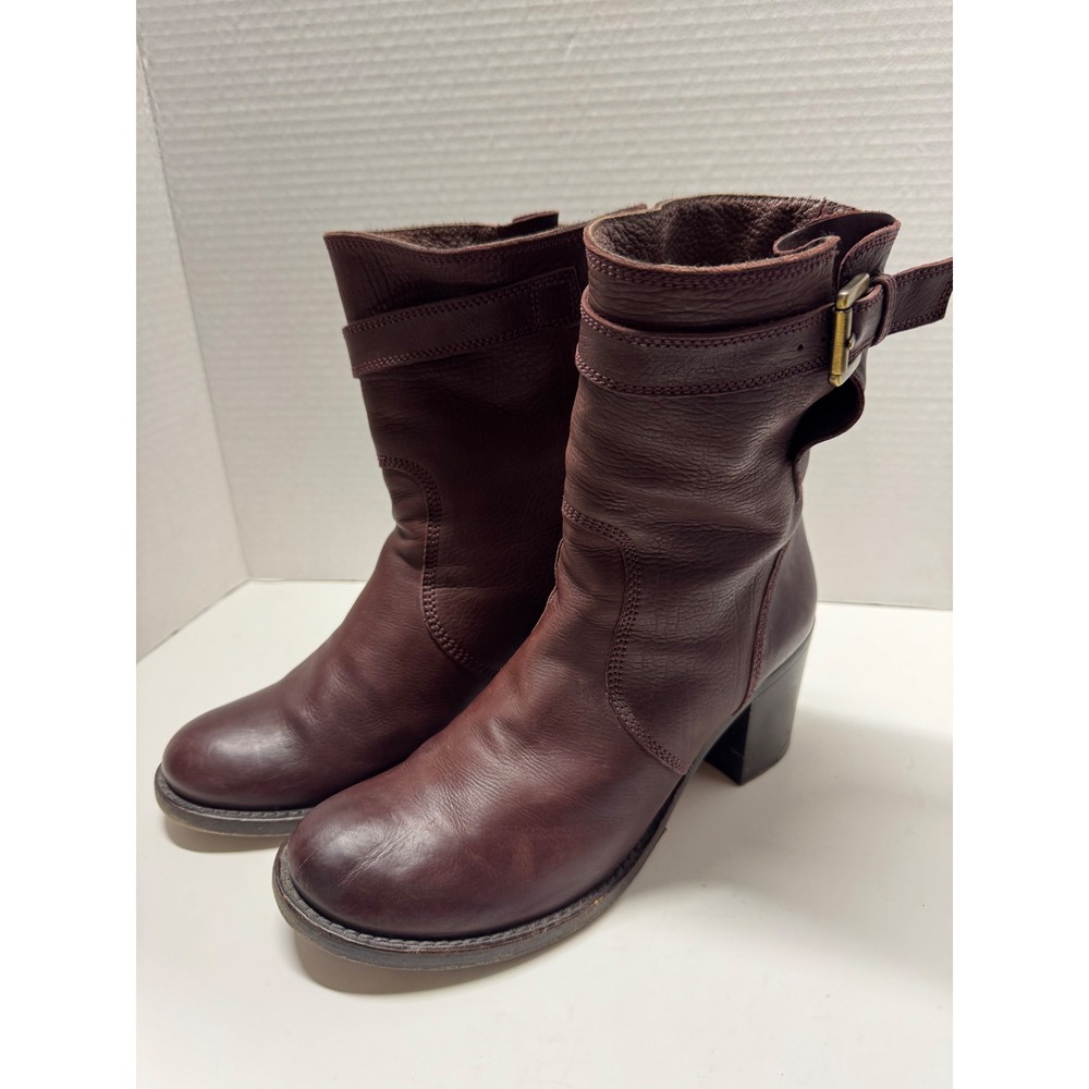 Heyraud Burgundy Leather Buckle Ankle Boots Made in Italy Size 37.5 7.5